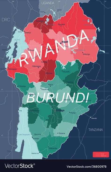 Rwanda and burundi country detailed editable map Vector Image