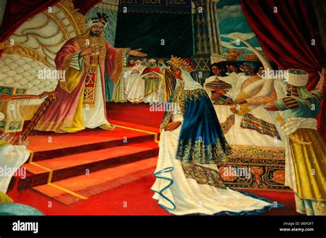 Mural art, Queen of Sheba with King Solomon, Church of St George, Addis, Adeba, Ethiopia, Africa ...