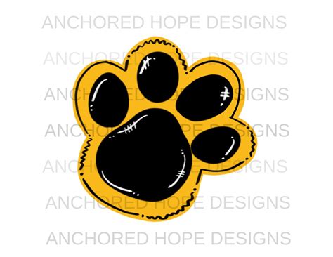 Yellow Gold & Black Paw Print Hand Drawn PNG Sublimation Design ...