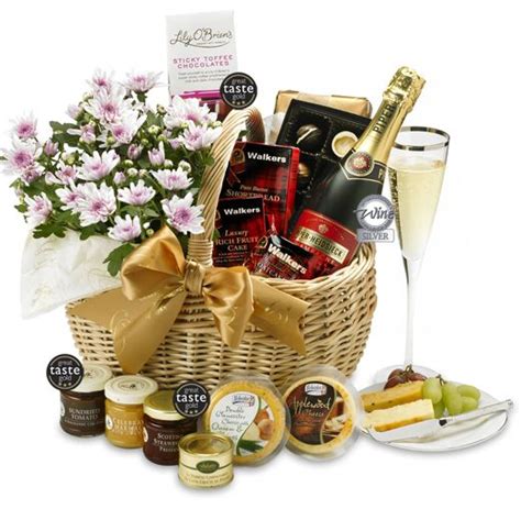 The Champagne Floral Basket #ValentinesDay Hampers Uk, Hampers For Him, Gift Hampers, Hamper ...