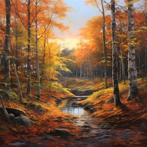 Premium Photo | Forest at autumn Oil painting