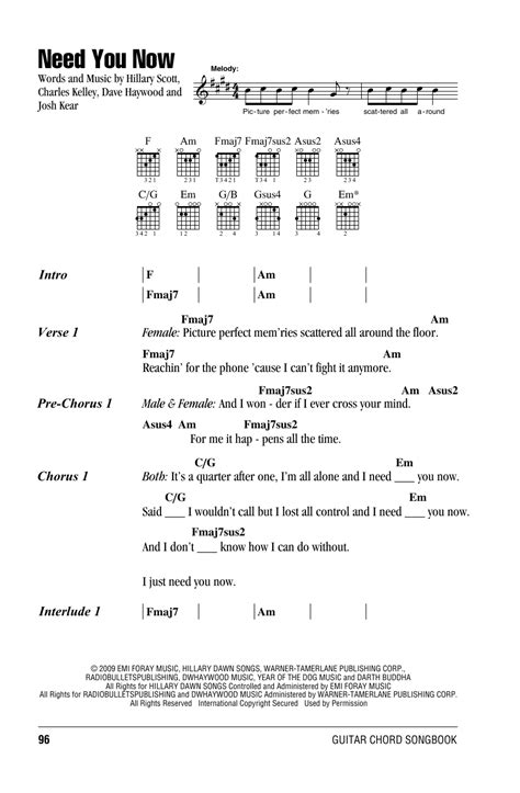 Need You Now Sheet Music | Lady Antebellum | Lyrics & Chords