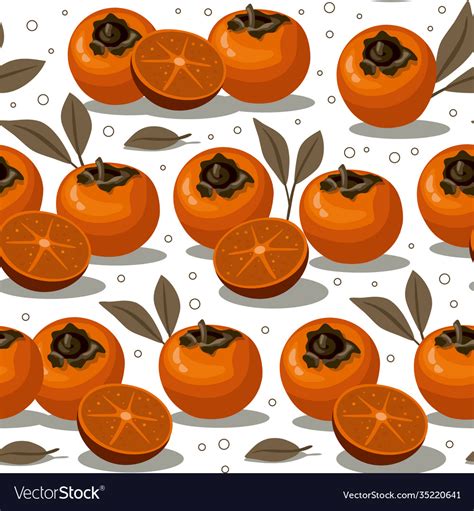 Persimmon with leaves seamless pattern Royalty Free Vector