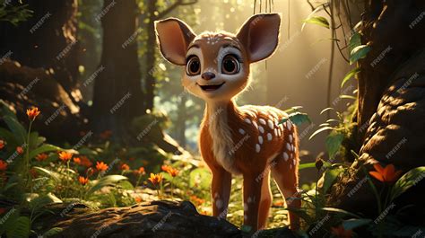 Premium AI Image | Pixar Animation Sika Deer Bumping into Tree 4K