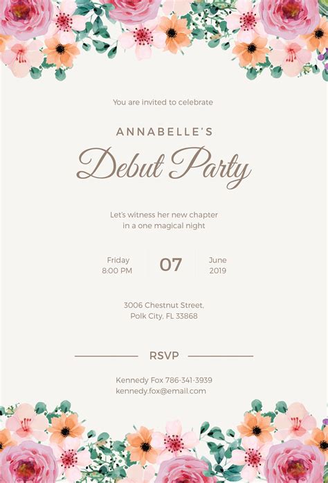 Formal Debut Invitation Template in Publisher, PSD, Word, Pages, Illustrator, Outlook, Google ...