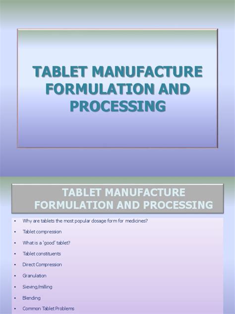 Tablet Manufacture Formulation and Processing | PDF | Tablet (Pharmacy ...