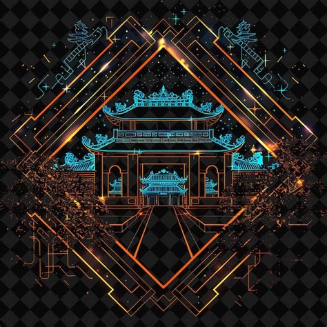 Glittering Neon Hanoi Temples Within a Silhouette Diamond La PNG Y2K Monoline Cityscape Collage ...