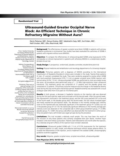 (PDF) Ultrasound-Guided Greater Occipital Nerve Block: An Efficient Technique in Chronic ...