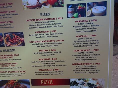 Menu at Rafael’s restaurant, Pasay