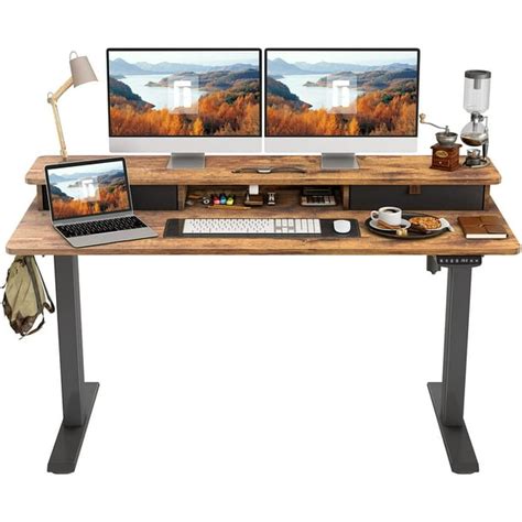 FEZIBO Height Adjustable Electric Standing Desk with Double Drawers and ...