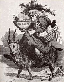 Folk tale depiction of Father Christmas riding on a goat. Perhaps an evolved version of the ...