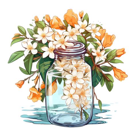 Premium Vector | A drawing of flowers and leaves in a jar.