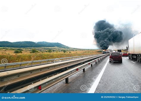 Car Crash Accident on a Highway with Damaged Automobiles and Smoke Stock Photo - Image of speed ...