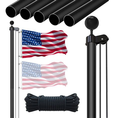 BaiYuan 25FT Flag Pole Kit Heavy Duty Flag Poles for Outside in Ground ...