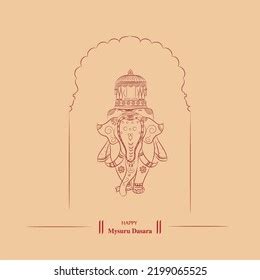 Happy Mysore Dasara Elephant Ambari Line Stock Vector (Royalty Free ...