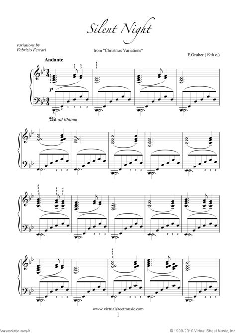 Free Silent Night Piano Sheet Music - Advanced Version