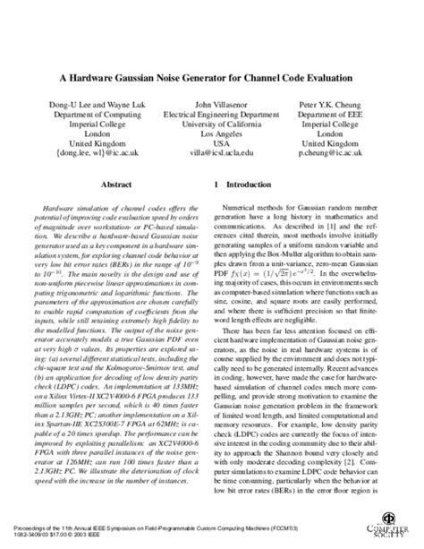 (PDF) A hardware Gaussian noise generator for channel code evaluation | Peter Y K Cheung ...