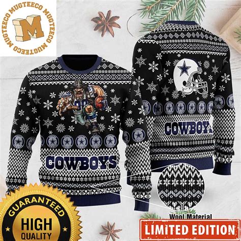 Dallas Cowboys Mascot Printed Black Ugly Sweater Christmas - Dallas ...