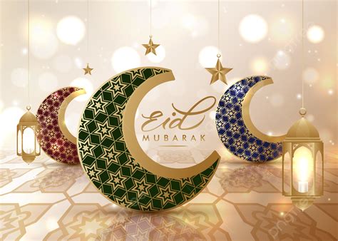 Eid Mubarak Banner Wallpaper Vector 3d Realistic Crescent Moon Islamic ...