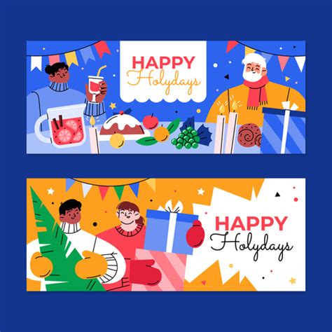 Hand drawn happy holidays banner vector free download