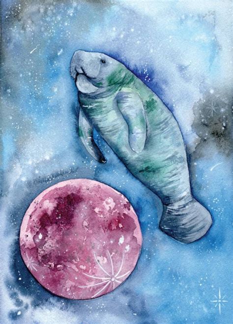 Manatee Watercolor Illustration Print Nursery Decor Manatee - Etsy