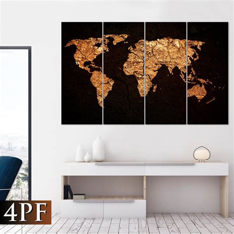 Gold World Map Art World Map print World Map canvas World | Etsy