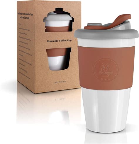 Mr.Cuppie Reusable Coffee Cup with Lid, Lightweight Portable Travel Mug with Silicone Sleeve ...