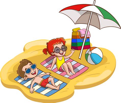 vector illustration of cute kids sunbathing on the beach 23633387 ...