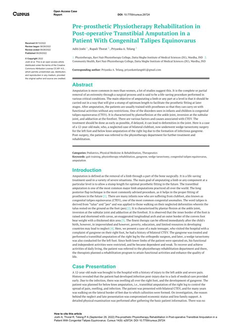 (PDF) Pre- Prosthetic Physiotherapy Rehabilitation in Post-operative Transtibial Amputation in ...