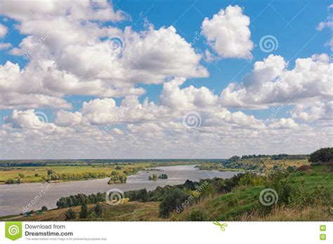 View of Oka River Near Konstantinovo Village. Central Russia Stock Image - Image of grass ...