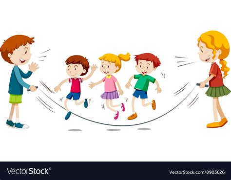 Kids skipping rope in team Royalty Free Vector Image