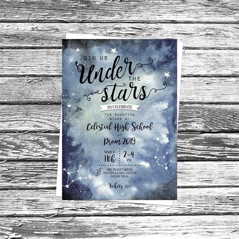 Under the Stars Prom Invite Celestial Galaxy Invitation | Etsy