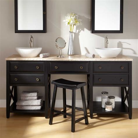 Art Deco Black Painted Wooden Bathroom Vanity With Double White Most ...