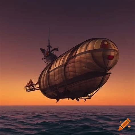 17th century inspired airship sailing over a starlit sunrise sky on Craiyon