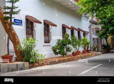 White Town, Pondicherry/India- September 3 2019: Beautiful French ...