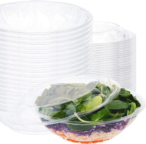 Plastic Salad Bowls with Lids (10 Count) 64 oz. Disposable Serving Bowls - Plastic Serving Bowls ...