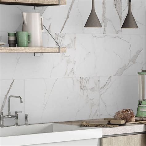 Cappella Matt 60x30 Carrara Marble Effect Tiles | 1000 in 2020 | Marble tile backsplash kitchen ...