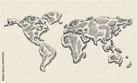 Hand drawing doodle world map. Vintage earth vector sketch Stock Vector | Adobe Stock