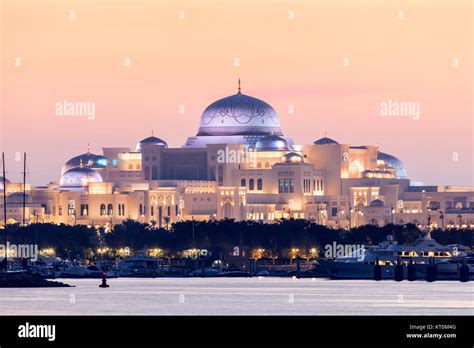 New Presidential Palace illuminated at night. Abu Dhabi, United Arab Emirates Stock Photo - Alamy