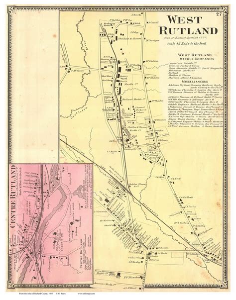 West Rutland and Centre Rutland Villages, Vermont 1869 Old Town Map ...