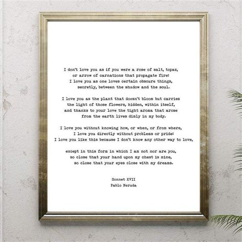 Pablo Neruda Love Poem Print, I Love You Without Knowing How Love Poetry Art, Gallery Wall Idea ...