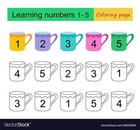 Learning numbers 1-5 coloring page educational Vector Image