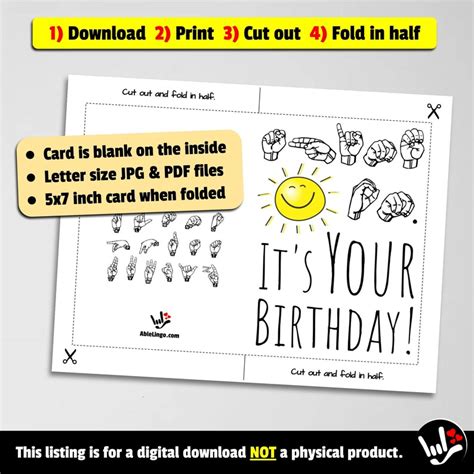 Printable ASL Birthday Card With ASL Alphabet FREE Envelope - Etsy