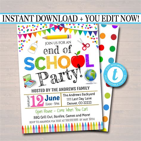 End of School Party Invitation | TidyLady Printables