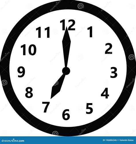 Round Clock Face Showing Seven O`clock Vector Illustration ...