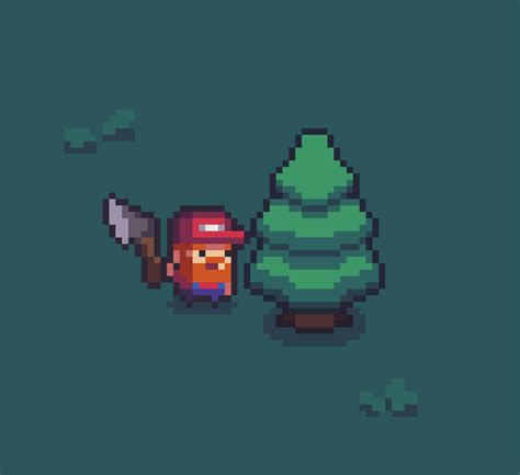 an old - school pixel art style image of a man holding a knife next to a christmas tree