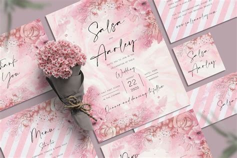 Pink Flower Wedding Invitation Set - Design Template Place