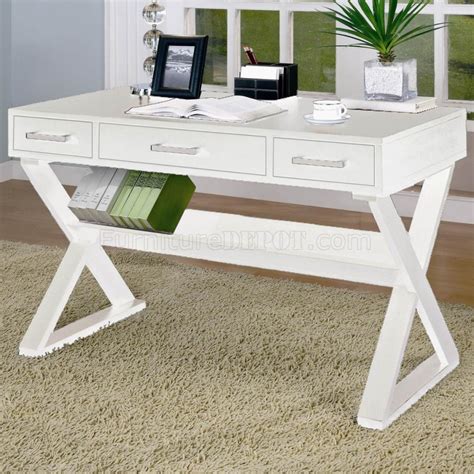 White Finish Modern Home Office Desk w/Criss-Cross Legs