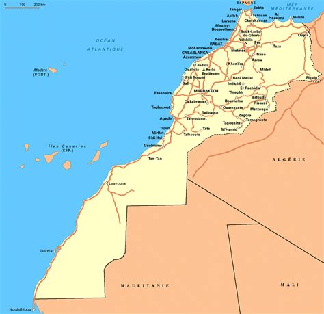 Detailed road map of Western Sahara and Morocco. Western Sahara and Morocco detailed road map ...