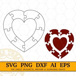 Heart Puzzle Template Svg Dxf Png Ai Cut Files Heart in Heart Custom Svg Cut Pattern, Gift ...